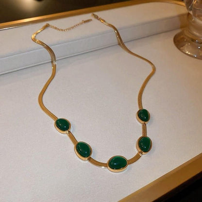 💚Oval Green Crystal Pendant Necklace Set With Free Bracelet💚