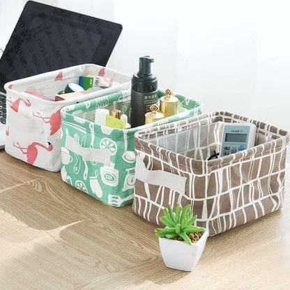 Canvas Fabric Basket with Handle (4 PCS)