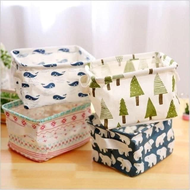 Canvas Fabric Basket with Handle (4 PCS)